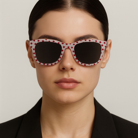 Saint Laurent Square SL 51 Star Prints White Red Unisex Sunglasses - Picture 1 of 9